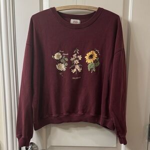 Pull&Bear Floral Graphic Burgundy Crewneck Sweatshirt Size Medium